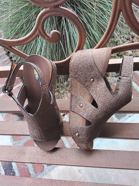 Copper Wedge Sandals with Self Fasteners | Volatile Spindle