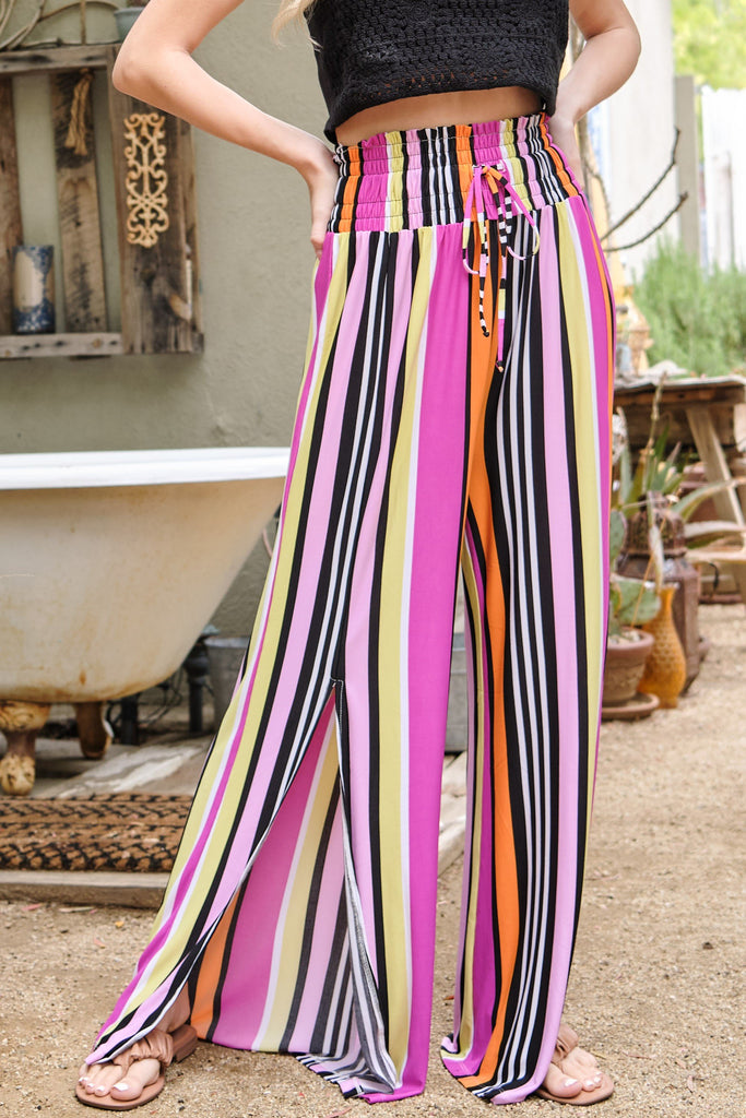 Striped Smocked Waist Wide Leg Pants | ANDTHEWHY