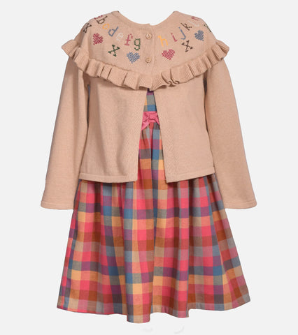 Plaid Dress with ABC Cardigan Sweater