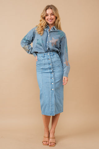 Button Front Denim Skirt | Blue B