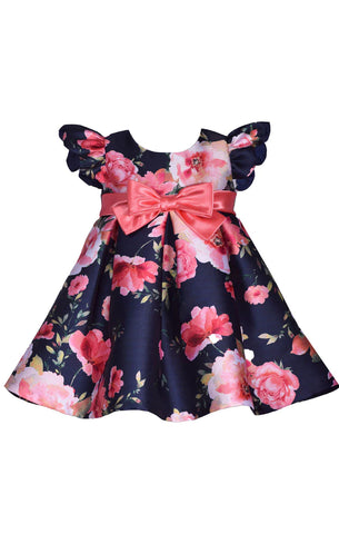 Mikado Floral Flutter Sleeve Dress | Bonnie Jean