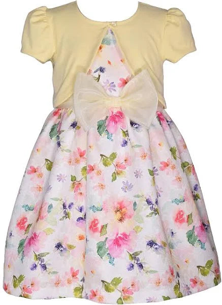 Floral Sleeveless Dress with Yellow Bolero | Bonnie Jean