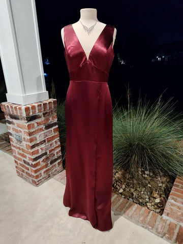 V neck Burgundy Sheath Christina Wu Maids/Social Occasion