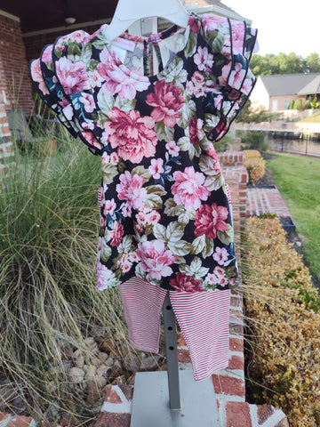 Floral and Stripe Leggings Set