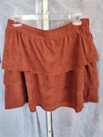 Light Weight Corduroy Tiered Skirt - Rust