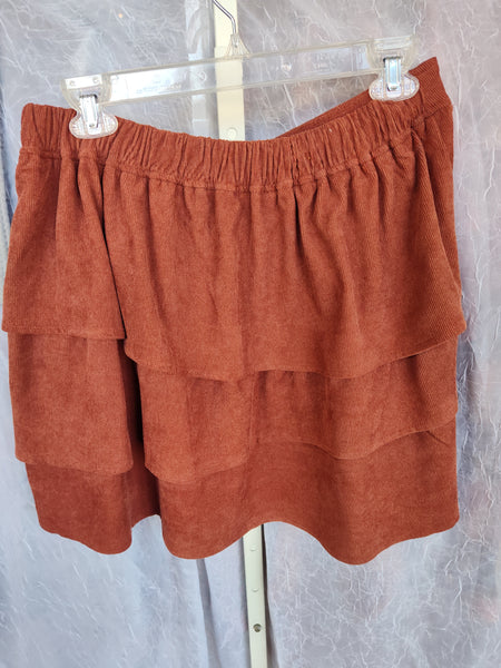 Light Weight Corduroy Tiered Skirt - Rust