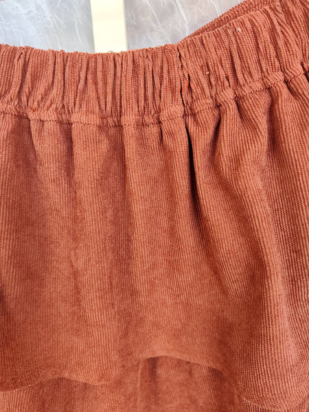 Light Weight Corduroy Tiered Skirt - Rust