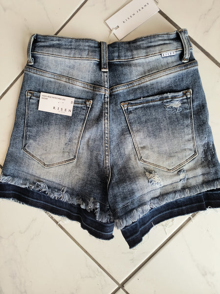 High Rise Patched Denim Shorts | Risen RDS6039