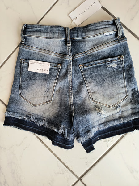 High Rise Patched Denim Shorts | Risen RDS6039