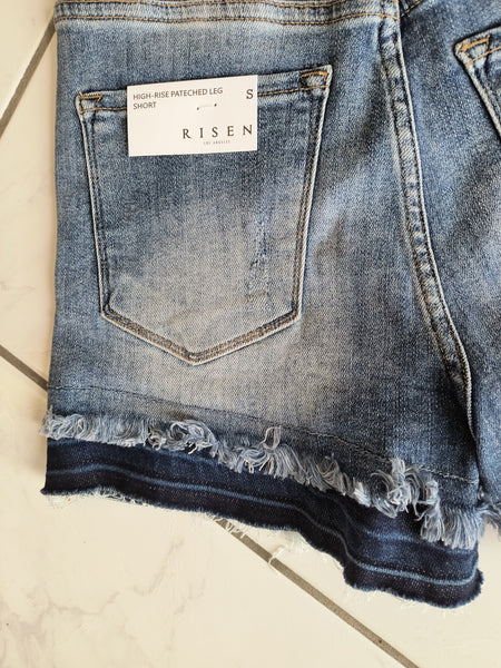 High Rise Patched Denim Shorts | Risen RDS6039