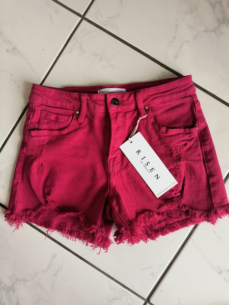 Hot Pink Frayed Hem Shorts | Risen