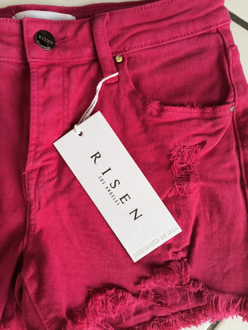 Hot Pink Frayed Hem Shorts | Risen