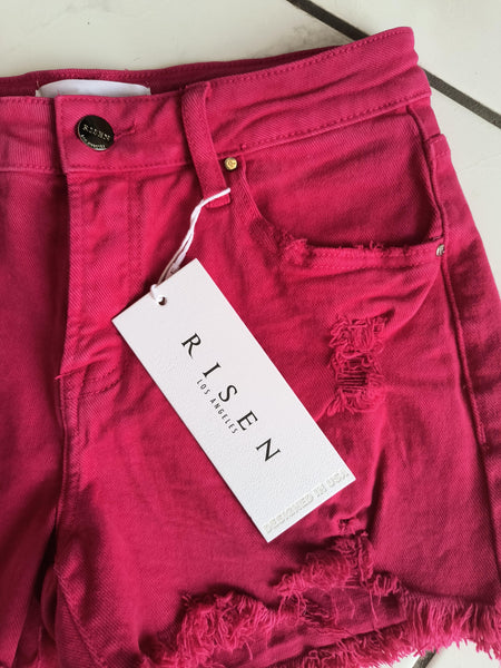 Hot Pink Frayed Hem Shorts | Risen