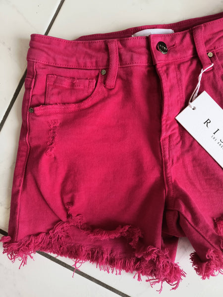 Hot Pink Frayed Hem Shorts | Risen