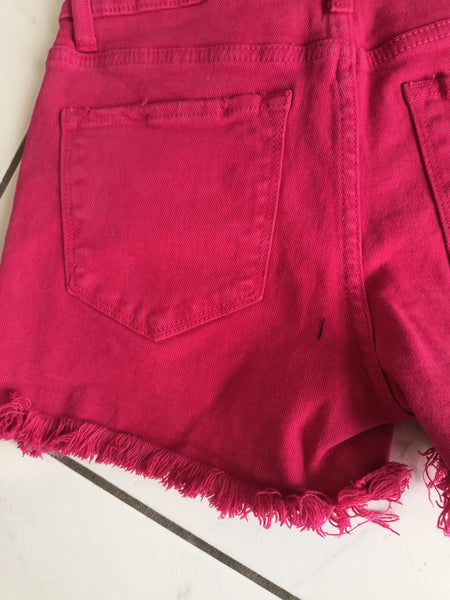 Hot Pink Frayed Hem Shorts | Risen