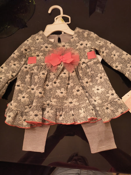 Infant Girls Gray Floral Top With Leggings | Bonnie Baby