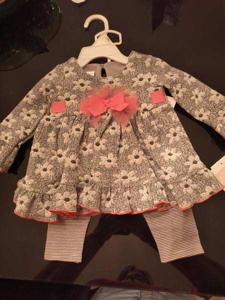 Infant Girls Gray Floral Top With Leggings | Bonnie Baby