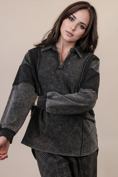 Black Mineral Washed Knit Shirt