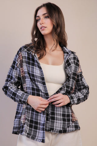 Paid Mixed Print Button Down Shirt