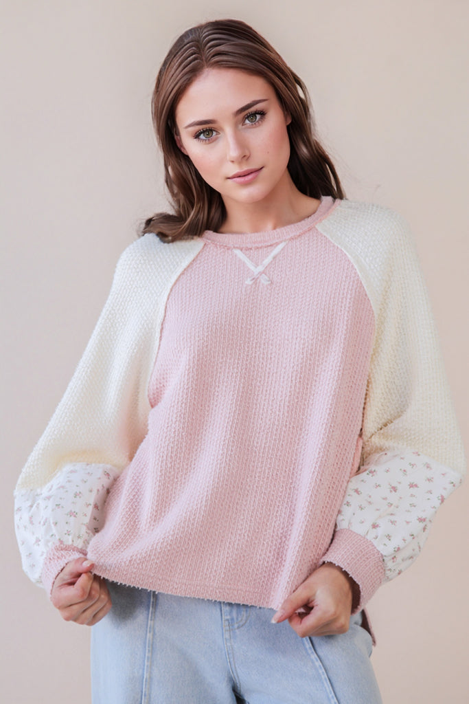 Color Block Floral Textured Long Sleeve Shirt