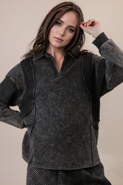 Black Mineral Washed Knit Shirt