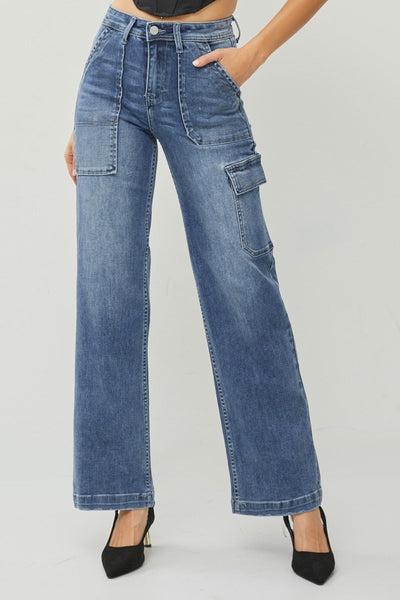 High Rise Cargo Pocket Wide Leg Jeans | Risen RDP5534