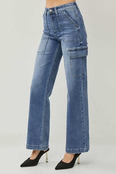 High Rise Cargo Pocket Wide Leg Jeans | Risen RDP5534