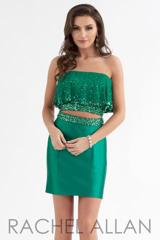Two Piece Emerald Flutter Top And Mini Skirt Set | Rachal Allan