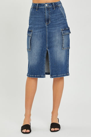 Cargo Denim Midi Skirt } Risen