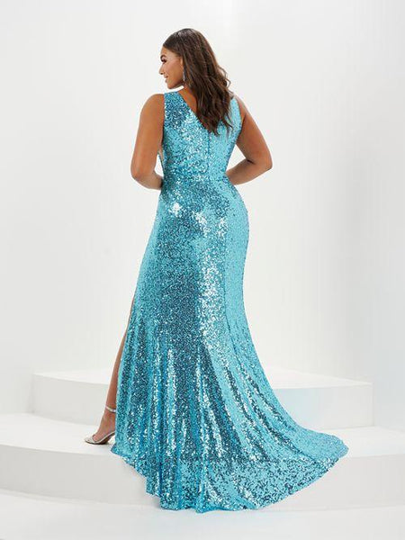 Fitted Sequin Gown with Slit and Train | Tiffany