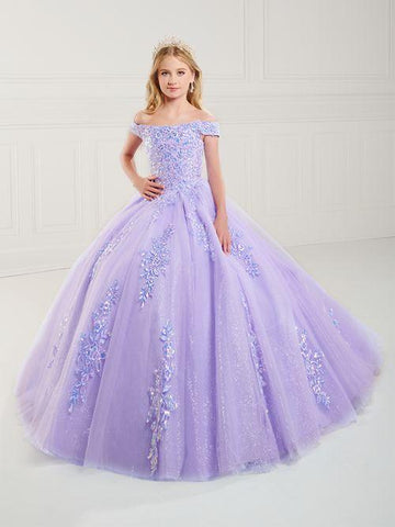 Off Shoulder Tulle & Applique Girls Ballgown
