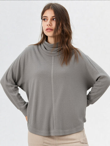 Dolmen Sleeve Oversized Tunic Top - Grey