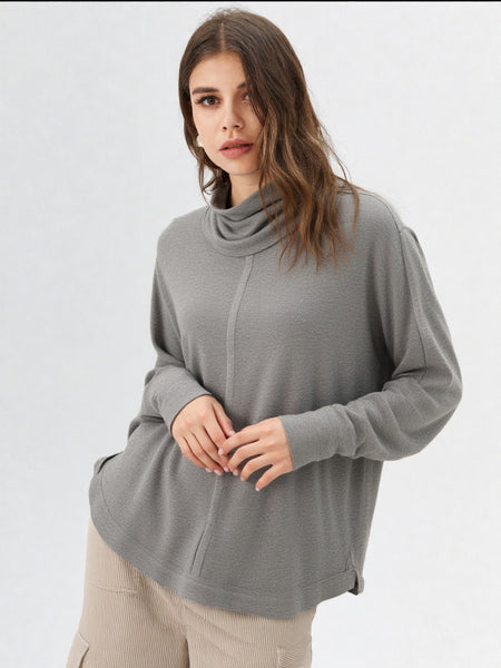 Dolmen Sleeve Oversized Tunic Top - Grey