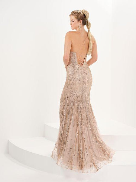 Fitted Spaghetti Strap Gown with Slit | Tiffany