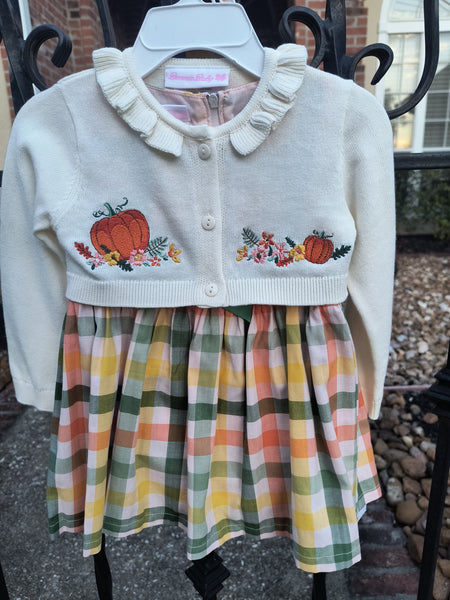 Pumpkin Sweater and Plaid Dress | Bonnie Baby