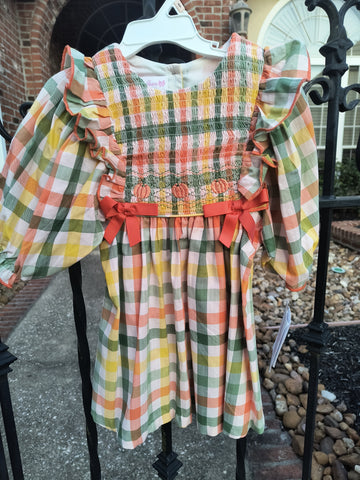 Smocked Plaid Pumpkin Dress | Bonnie Jean