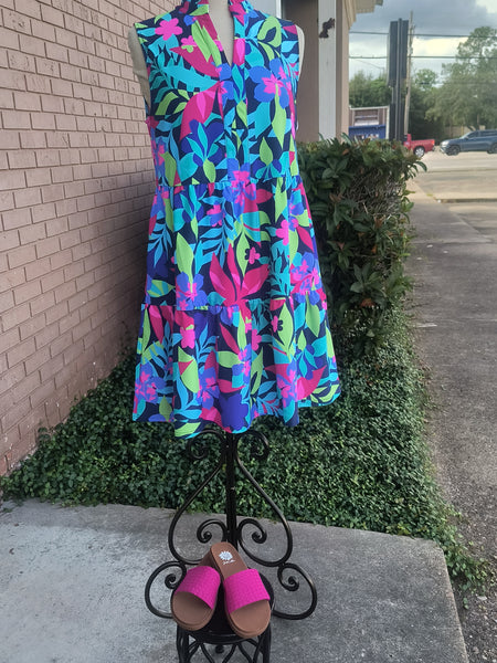 Tropical Tiered Midi Dress