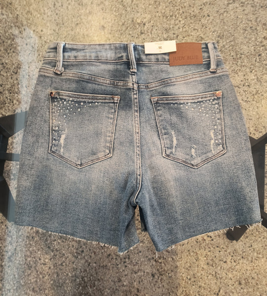 Rhinestone and Denim Stretch Shorts | Judy Blue