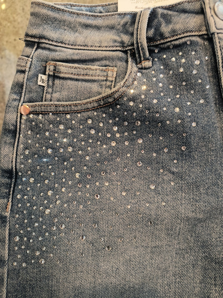 Rhinestone and Denim Stretch Shorts | Judy Blue