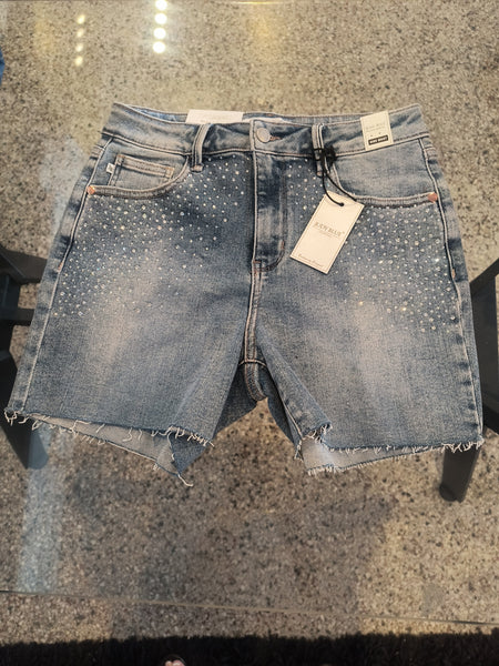 Rhinestone and Denim Stretch Shorts | Judy Blue