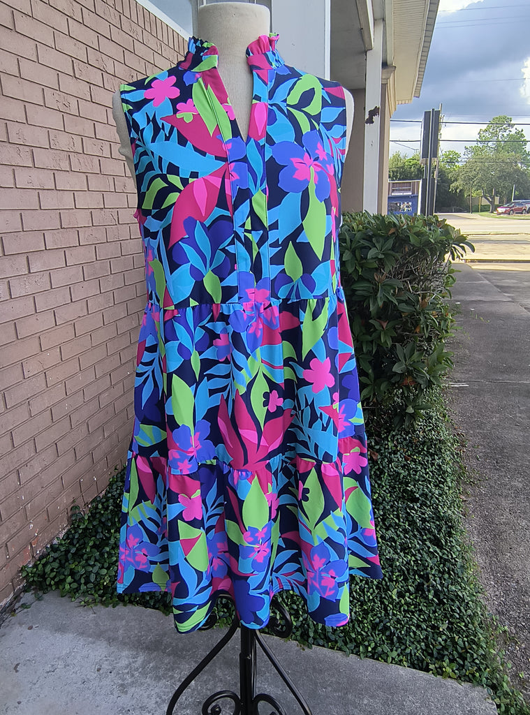 Tropical Tiered Midi Dress