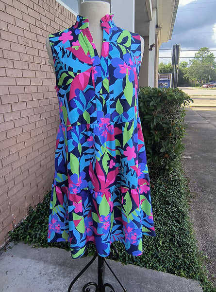 Tropical Tiered Midi Dress