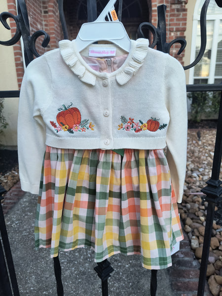 Pumpkin Sweater and Plaid Dress | Bonnie Baby