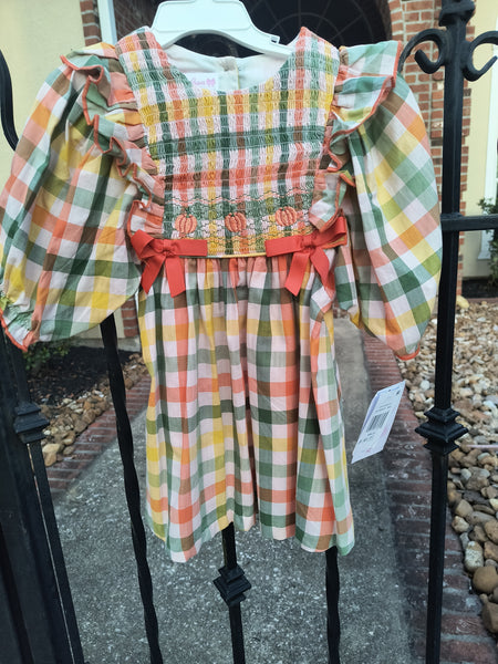 Smocked Plaid Pumpkin Dress | Bonnie Jean