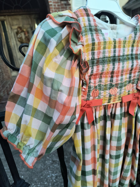 Smocked Plaid Pumpkin Dress | Bonnie Jean