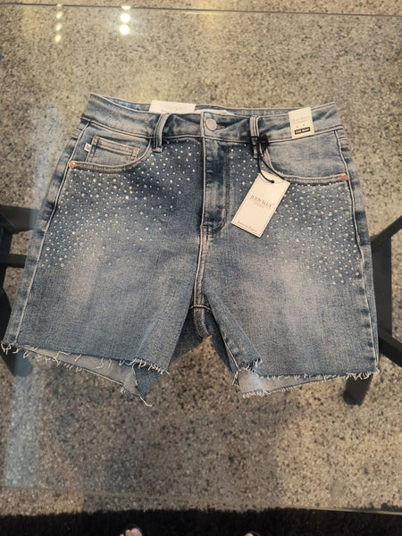 Rhinestone and Denim Stretch Shorts | Judy Blue