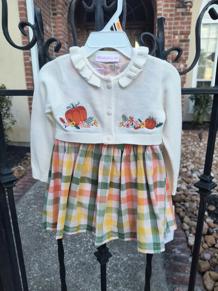 Pumpkin Sweater and Plaid Dress | Bonnie Baby
