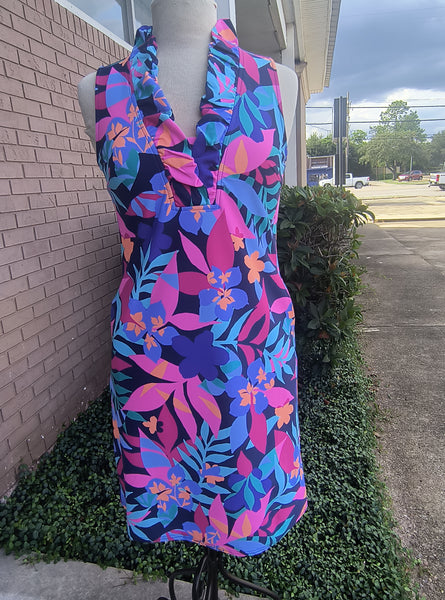 Tropical Navy Dress