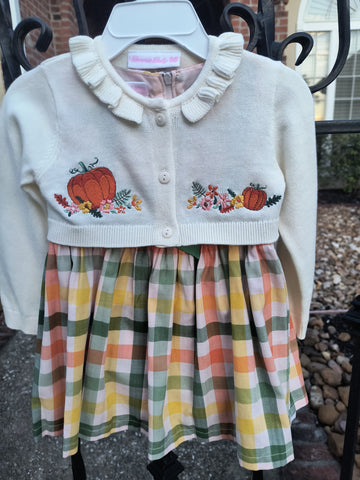 Pumpkin Sweater and Plaid Dress | Bonnie Baby