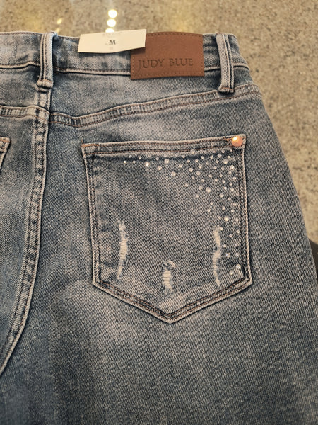 Rhinestone and Denim Stretch Shorts | Judy Blue